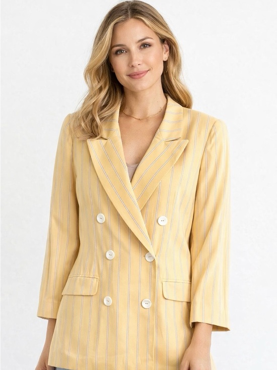 Ellen Tracy Jackets & Blazers - Vintage Ellen Tracy 100% Silk Blazer Yellow Pinstripe Double Breasted Size 10